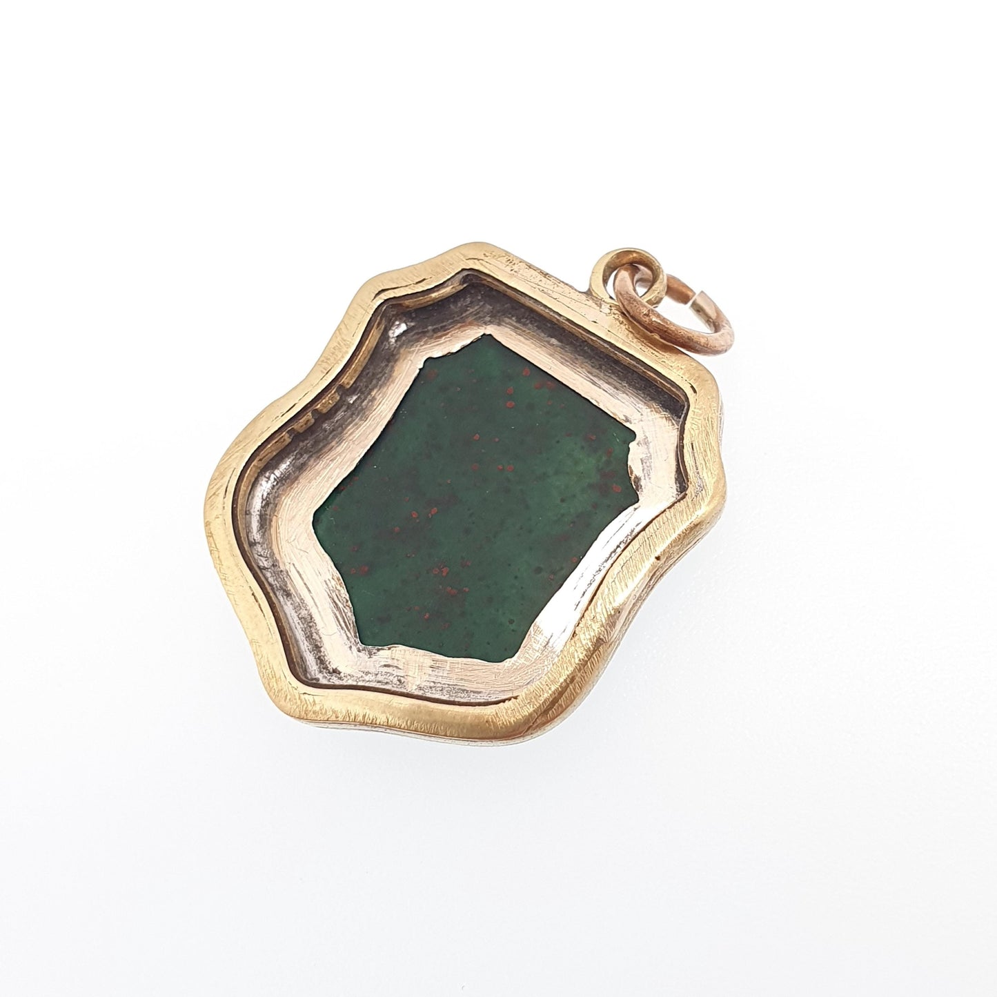 Antique Victorian Bloodstone Shield Pendant Necklace Agate Gemstone Rolled Gold Filled Front Vintage