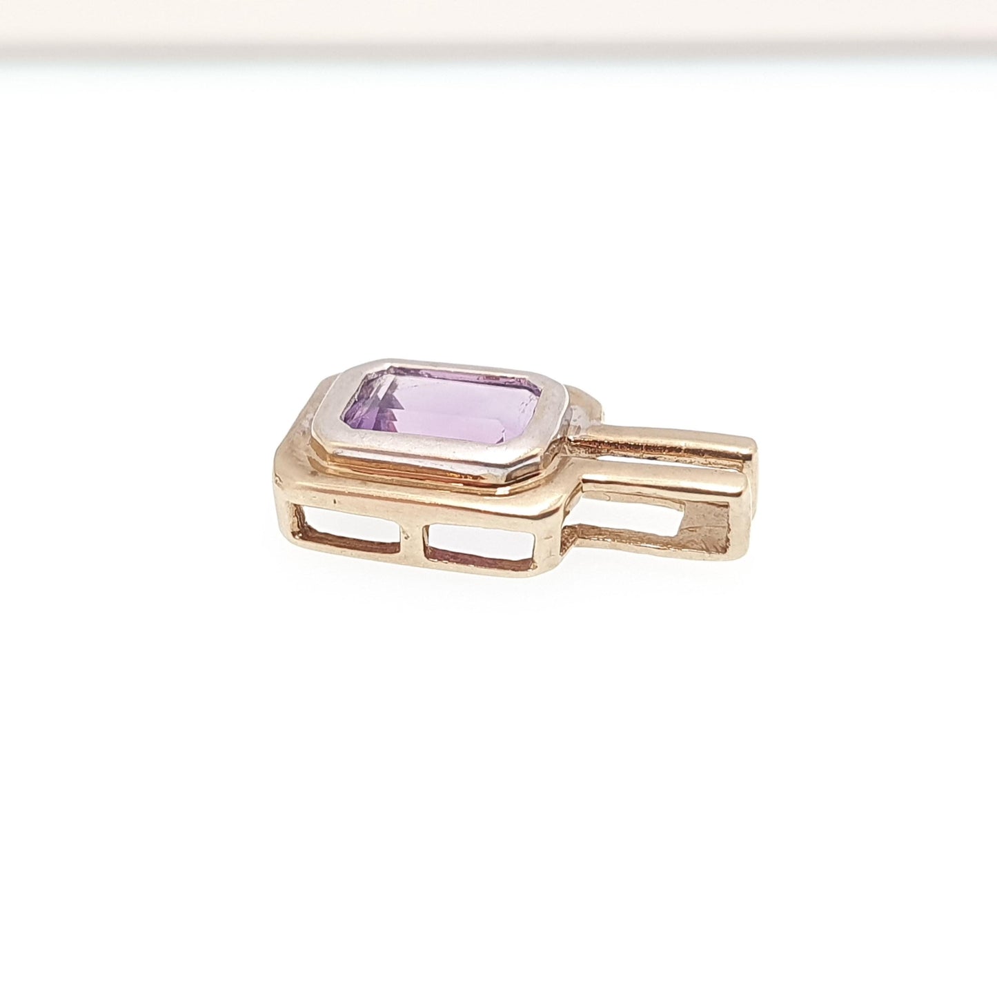 Vintage 9ct Solid Gold Amethyst Pendant Heart Rectangular White Gold Border Solid 375 9k Jewellery Jewelry