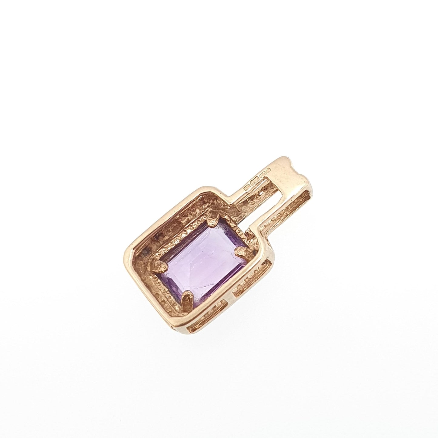 Vintage 9ct Solid Gold Amethyst Pendant Heart Rectangular White Gold Border Solid 375 9k Jewellery Jewelry