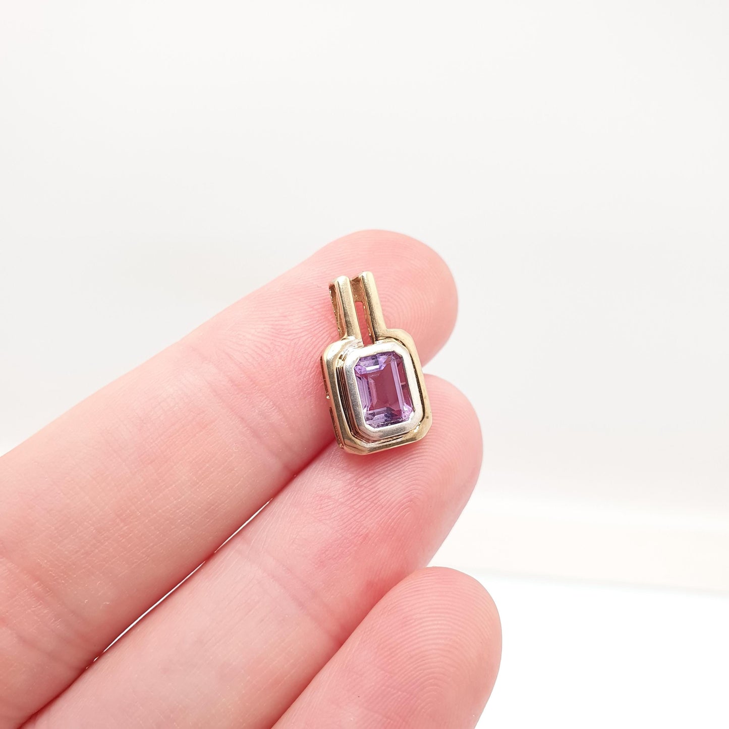 Vintage 9ct Solid Gold Amethyst Pendant Heart Rectangular White Gold Border Solid 375 9k Jewellery Jewelry