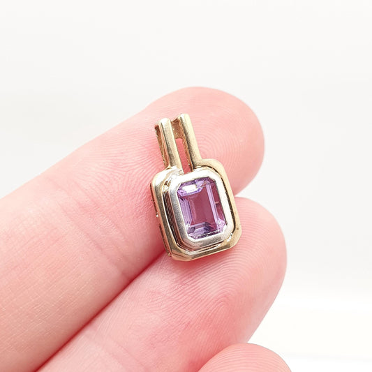 Vintage 9ct Solid Gold Amethyst Pendant Heart Rectangular White Gold Border Solid 375 9k Jewellery Jewelry