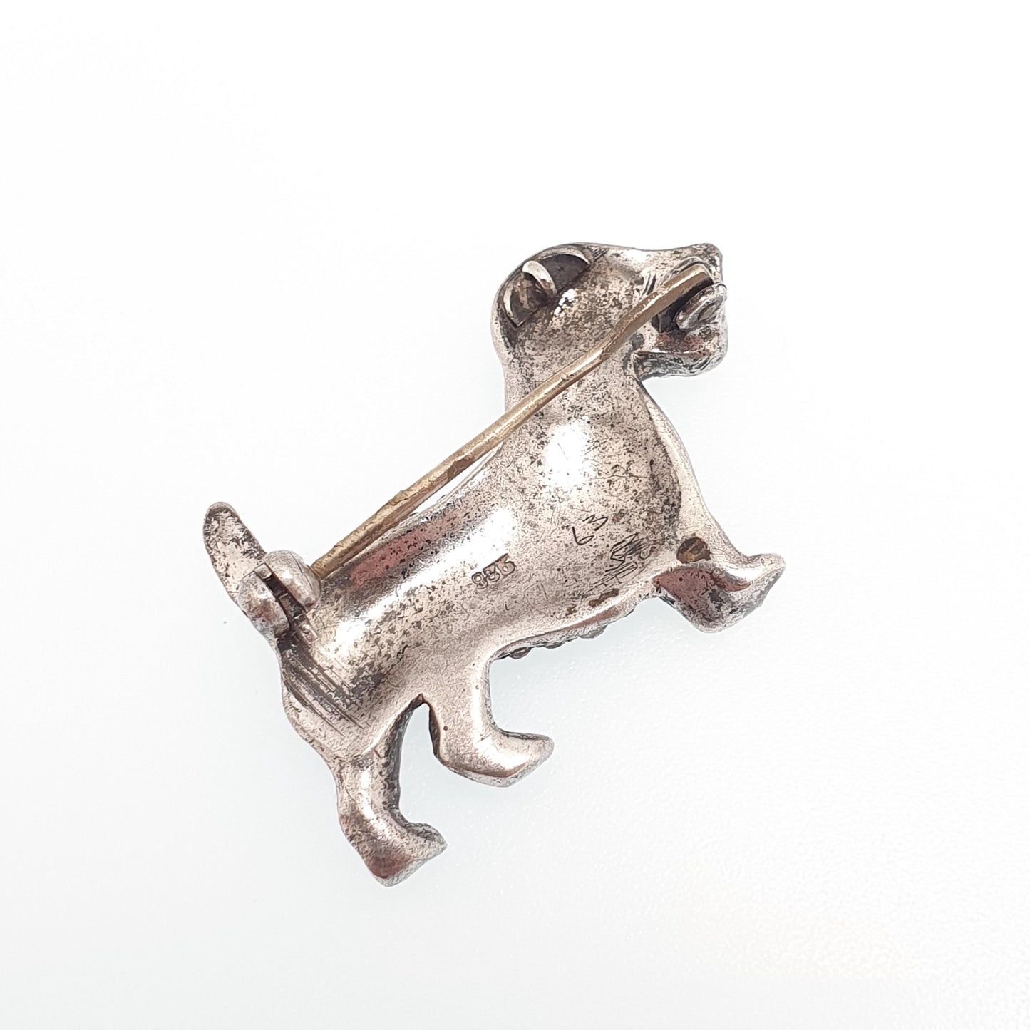 Antique Sterling Silver Schnauzer Dog Brooch Pin Diamond Paste & Ruby Pastes Art Deco Vintage Jewellery Jewelry