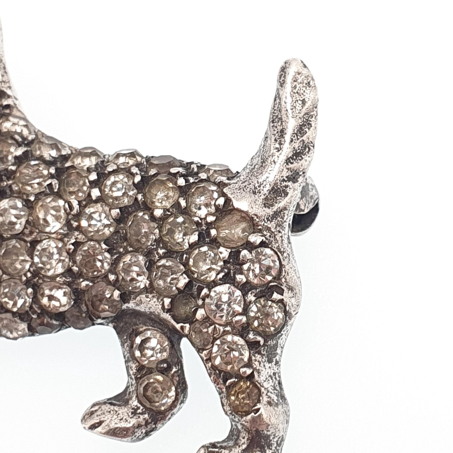 Antique Sterling Silver Schnauzer Dog Brooch Pin Diamond Paste & Ruby Pastes Art Deco Vintage Jewellery Jewelry