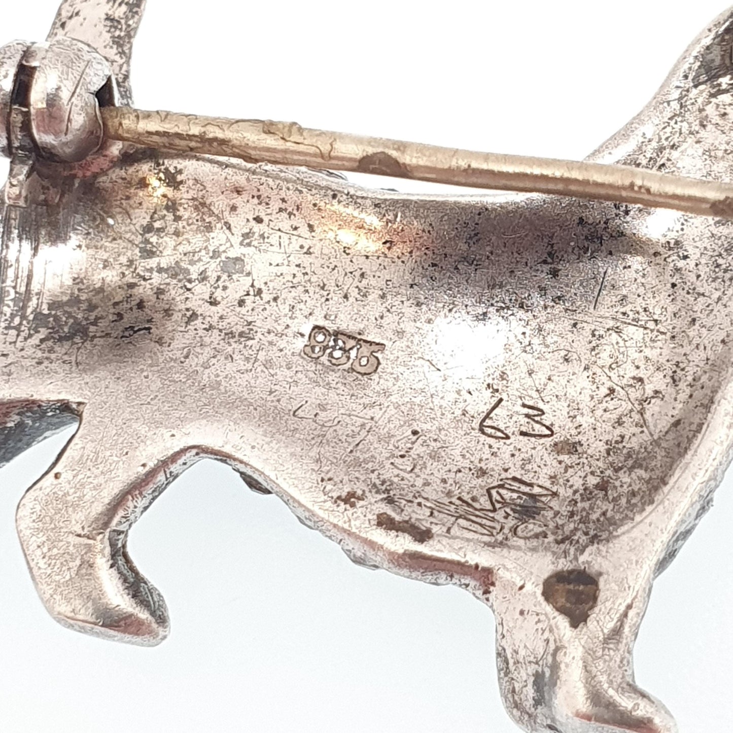 Antique Sterling Silver Schnauzer Dog Brooch Pin Diamond Paste & Ruby Pastes Art Deco Vintage Jewellery Jewelry
