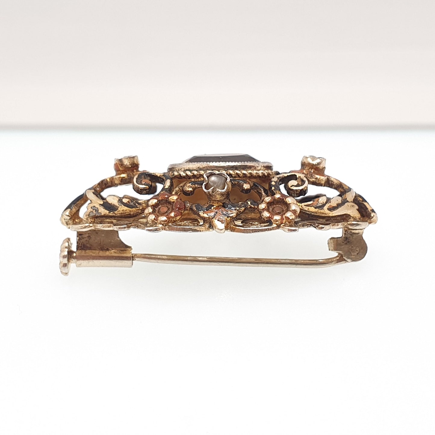 Antique Austro Hungarian Solid Silver Citrine Brooch Victorian Seed Pearl Enamel Genuine Gold Vermeil Gemstone Vintage