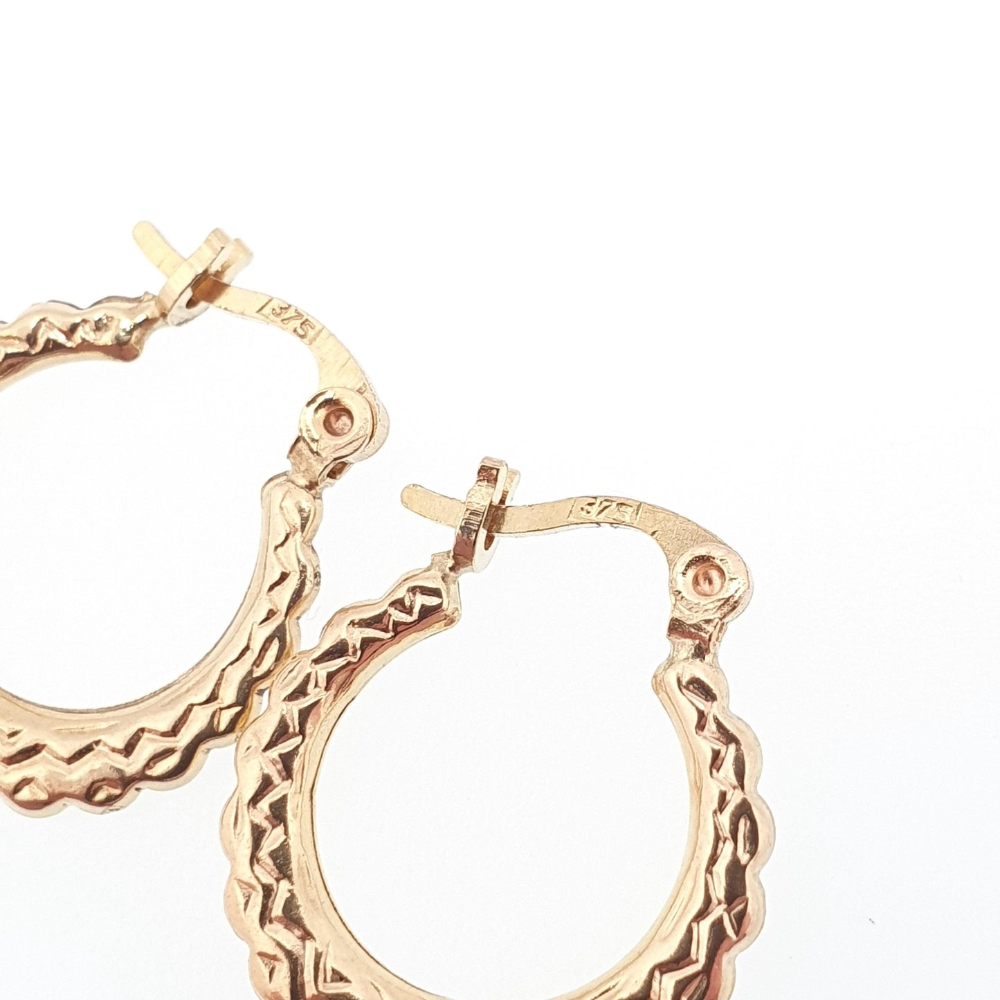 Vintage 9ct 375 Gold Faceted Hoop Earrings Gypsy Creole Yellow 9k 9 Carat 1980s Small Girls Womens Jewelry Jewellery