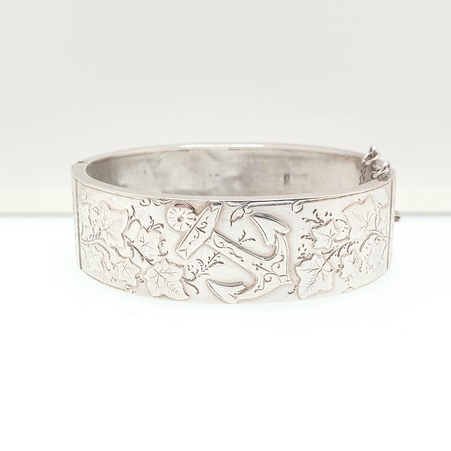 Victorian Sterling Silver Antique Snap Bangle Anchor Bracelet Hope 20.97g 1894 Hallmark Sailing Boat Vintage Jewelry Jewellery