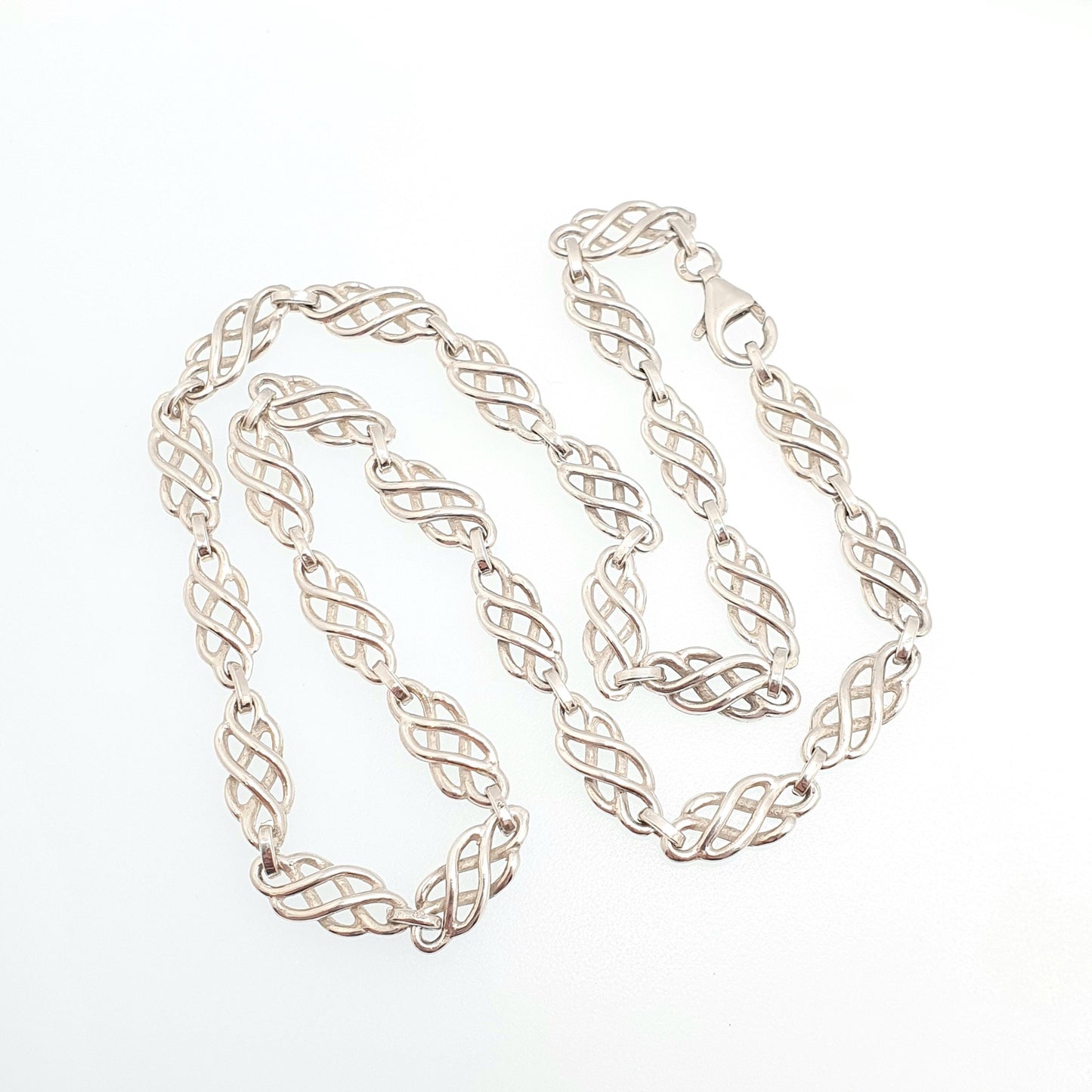 Vintage Sterling Silver Celtic Knot Chain Necklace Thick Heavy 45cm 17.7" 23.22g Solid 925 Womens Mens Jewelry Jewellery
