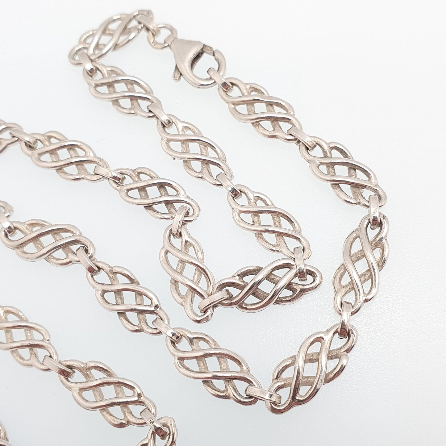 Vintage Sterling Silver Celtic Knot Chain Necklace Thick Heavy 45cm 17.7" 23.22g Solid 925 Womens Mens Jewelry Jewellery
