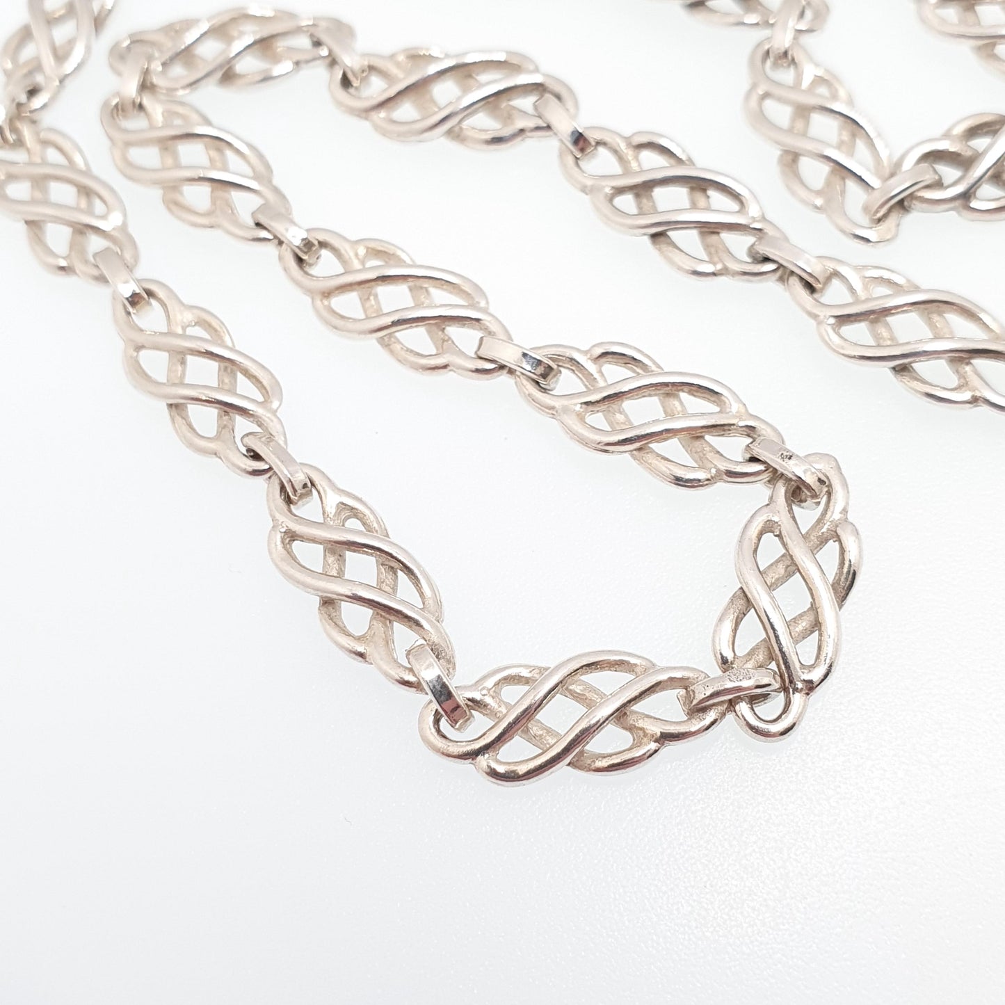 Vintage Sterling Silver Celtic Knot Chain Necklace Thick Heavy 45cm 17.7" 23.22g Solid 925 Womens Mens Jewelry Jewellery