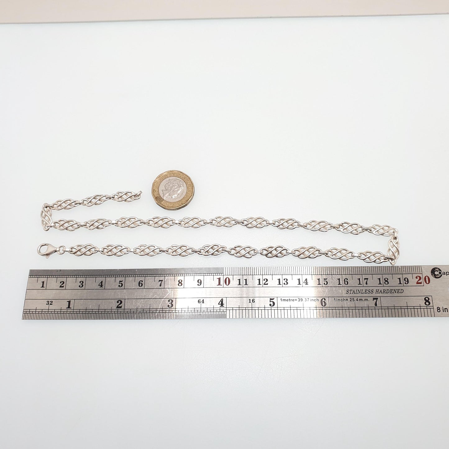 Vintage Sterling Silver Celtic Knot Chain Necklace Thick Heavy 45cm 17.7" 23.22g Solid 925 Womens Mens Jewelry Jewellery