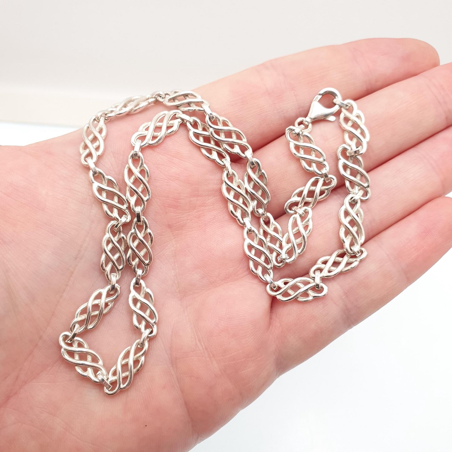 Vintage Sterling Silver Celtic Knot Chain Necklace Thick Heavy 45cm 17.7" 23.22g Solid 925 Womens Mens Jewelry Jewellery