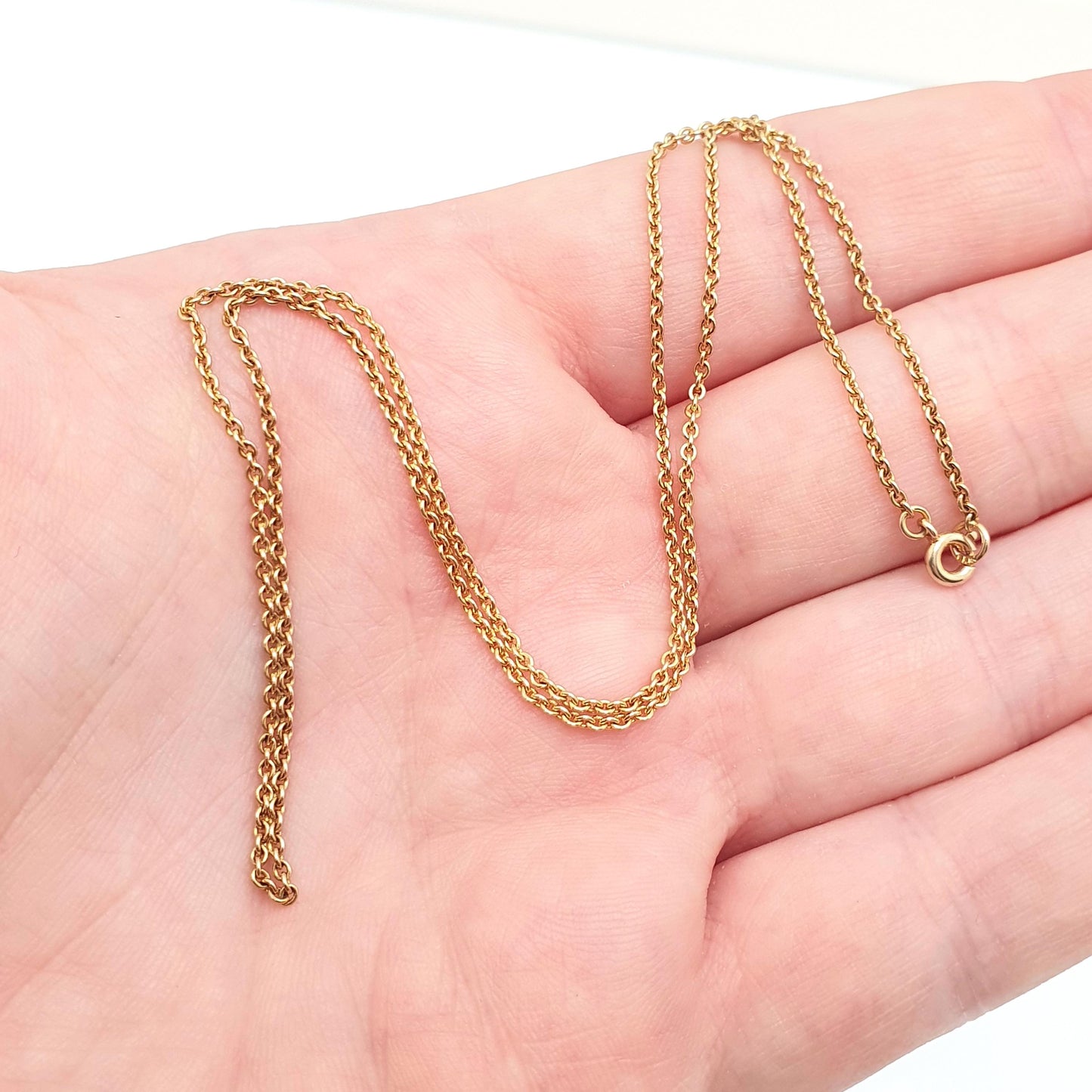 Antique 9ct 9k Gold Chain Necklace Victorian Cable Link Solid 9kt 42cm 16.5" 2.46g Trace Yellow Genuine Vintage Womens Jewelry