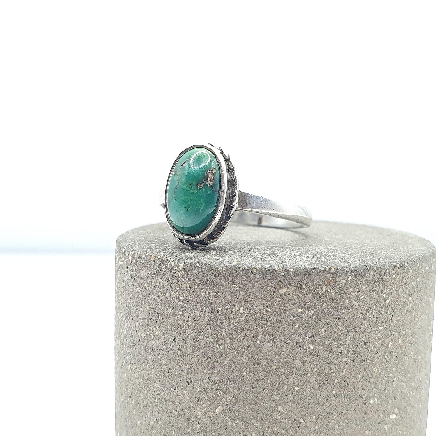Old Vintage Solid Silver Turquoise Ring Natural Gemstone Matrix Cyan Womens Jewelry Retro Jewellery Boho