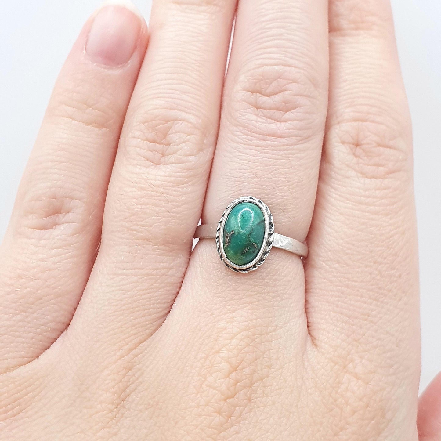 Old Vintage Solid Silver Turquoise Ring Natural Gemstone Matrix Cyan Womens Jewelry Retro Jewellery Boho