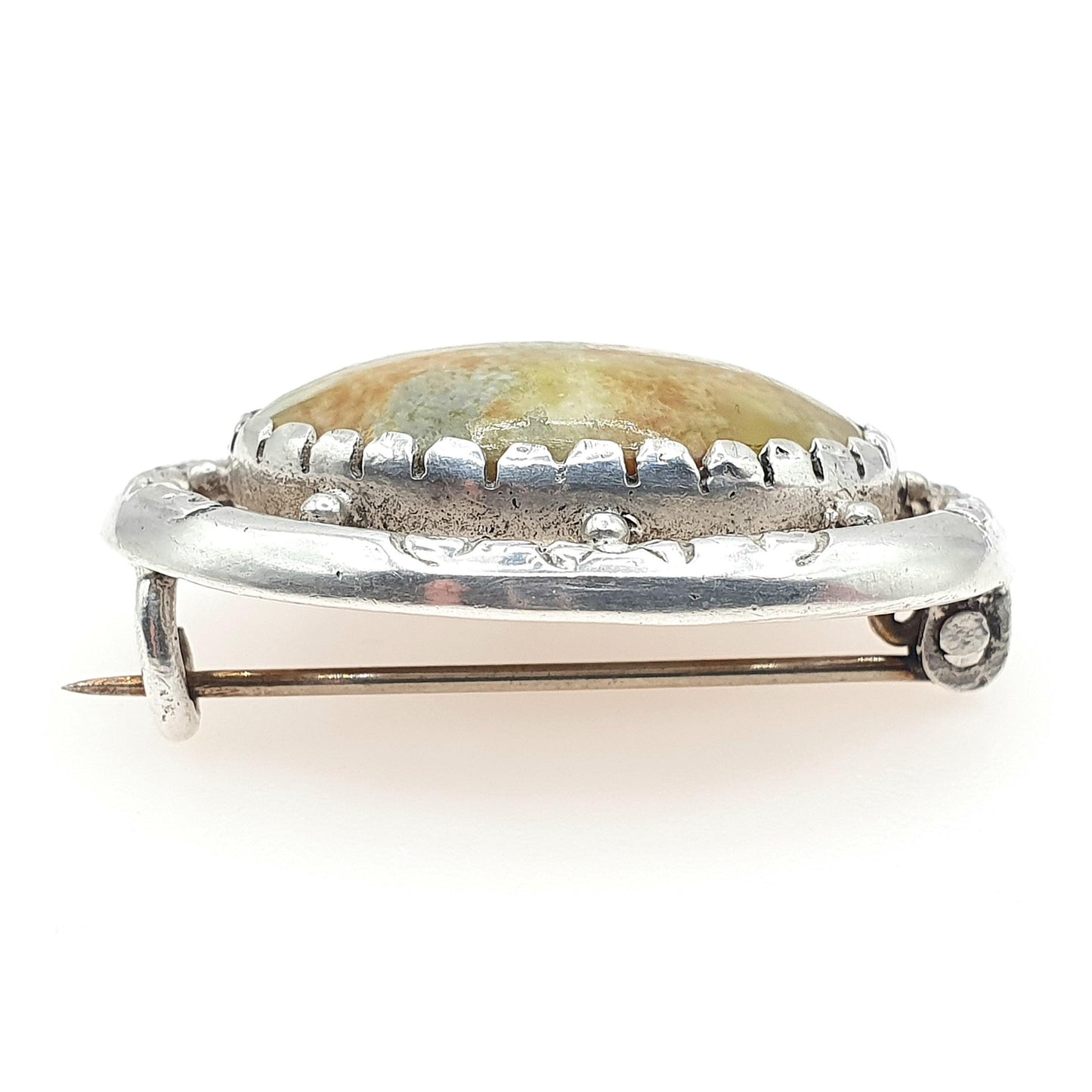 Antique Victorian Solid Silver Connemara Marble Brooch Oval Cabochon Irish Ireland Celtic Gaelic Jewelry Jewellery Vintage