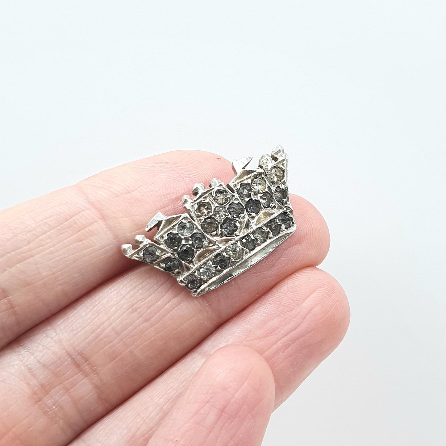 Antique Sterling Silver Crown Brooch Diamond Paste Art Deco Royal Royalty King Queen Mens Womens Jewelry Jewellery