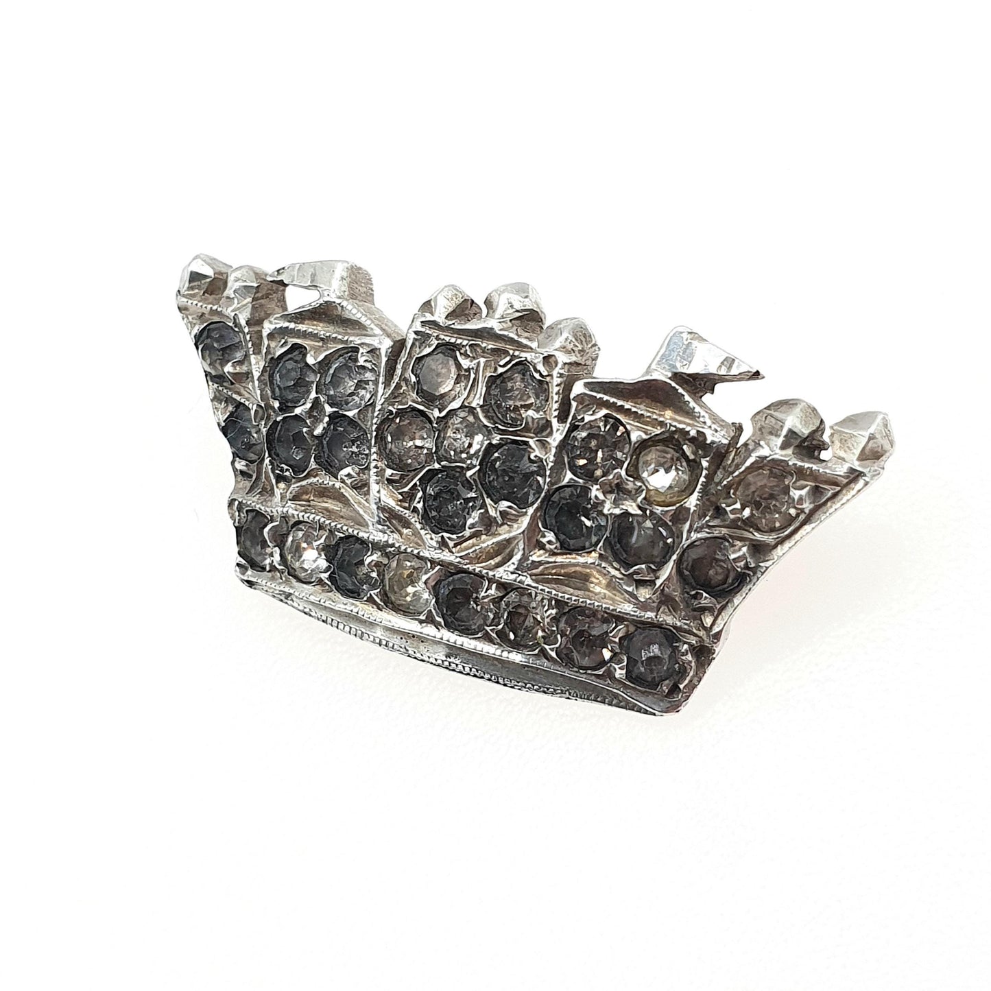 Antique Sterling Silver Crown Brooch Diamond Paste Art Deco Royal Royalty King Queen Mens Womens Jewelry Jewellery