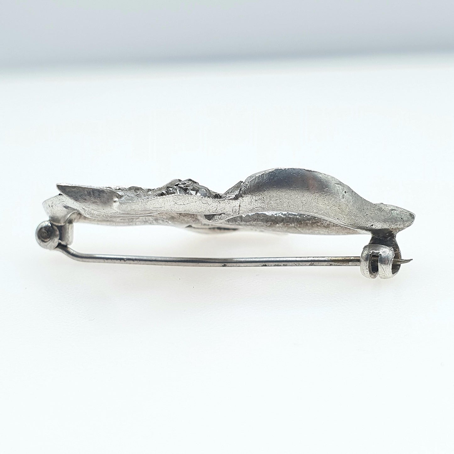 Antique Art Deco Solid Silver Diamond Paste Bow Brooch Cute Gift Special Rare Womens Jewelry Jewellery Vintage