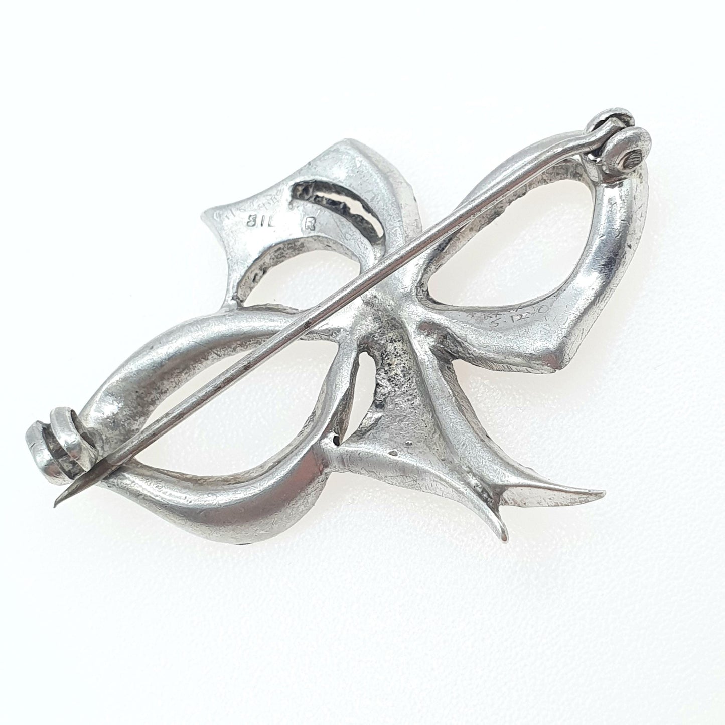 Antique Art Deco Solid Silver Diamond Paste Bow Brooch Cute Gift Special Rare Womens Jewelry Jewellery Vintage