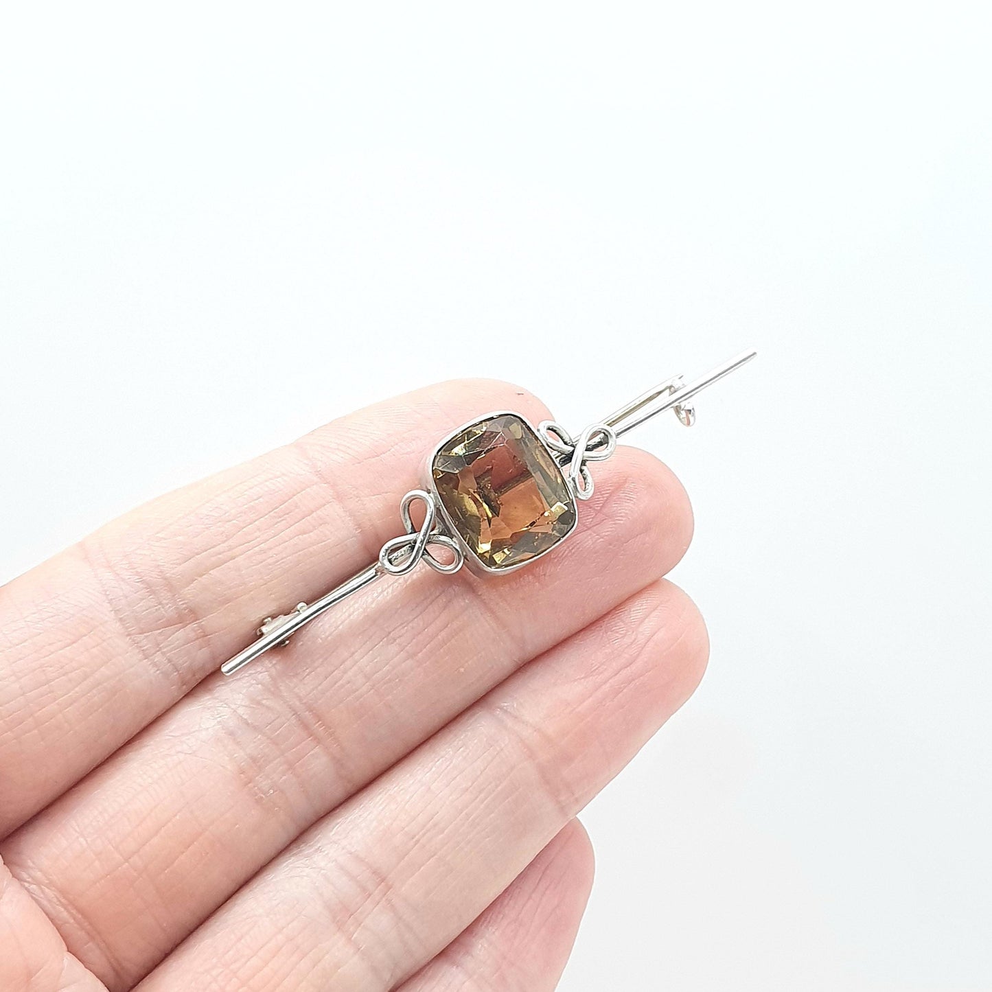 Antique Victorian Solid Silver Natural Citrine Brooch Rectangular Cut Orange Quartz Gemstone Jewelry Jewellery