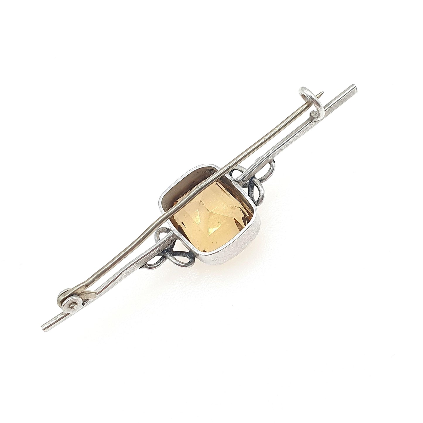 Antique Victorian Solid Silver Natural Citrine Brooch Rectangular Cut Orange Quartz Gemstone Jewelry Jewellery