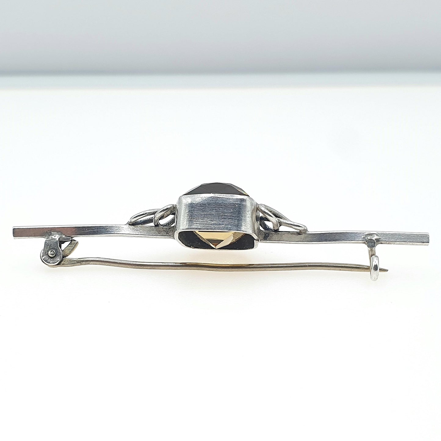 Antique Victorian Solid Silver Natural Citrine Brooch Rectangular Cut Orange Quartz Gemstone Jewelry Jewellery