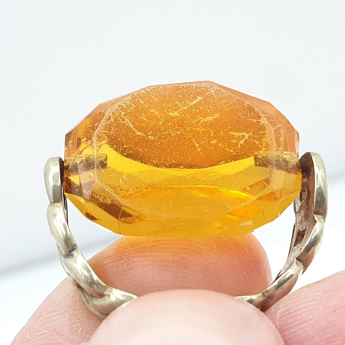 Antique Victorian Citrine Paste Spinner Fob Pendant Curb Link Frame Orange Glass Base Metal Necklace Vintage Men’s Jewellery Jewelry