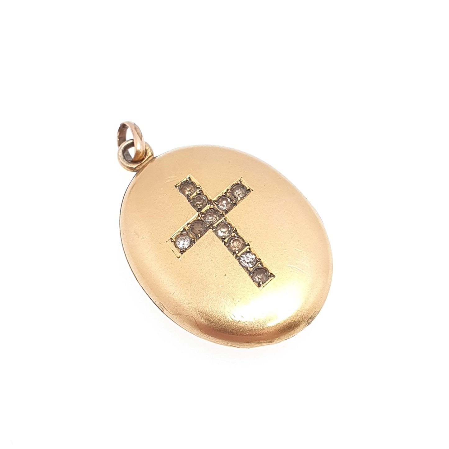 Antique 9ct Gold Cased Crucifix Paste Locket Necklace Pendant 9k Victorian Thick Rolled Gold Filled Cross Pastes Vintage Jewellery Jewelry