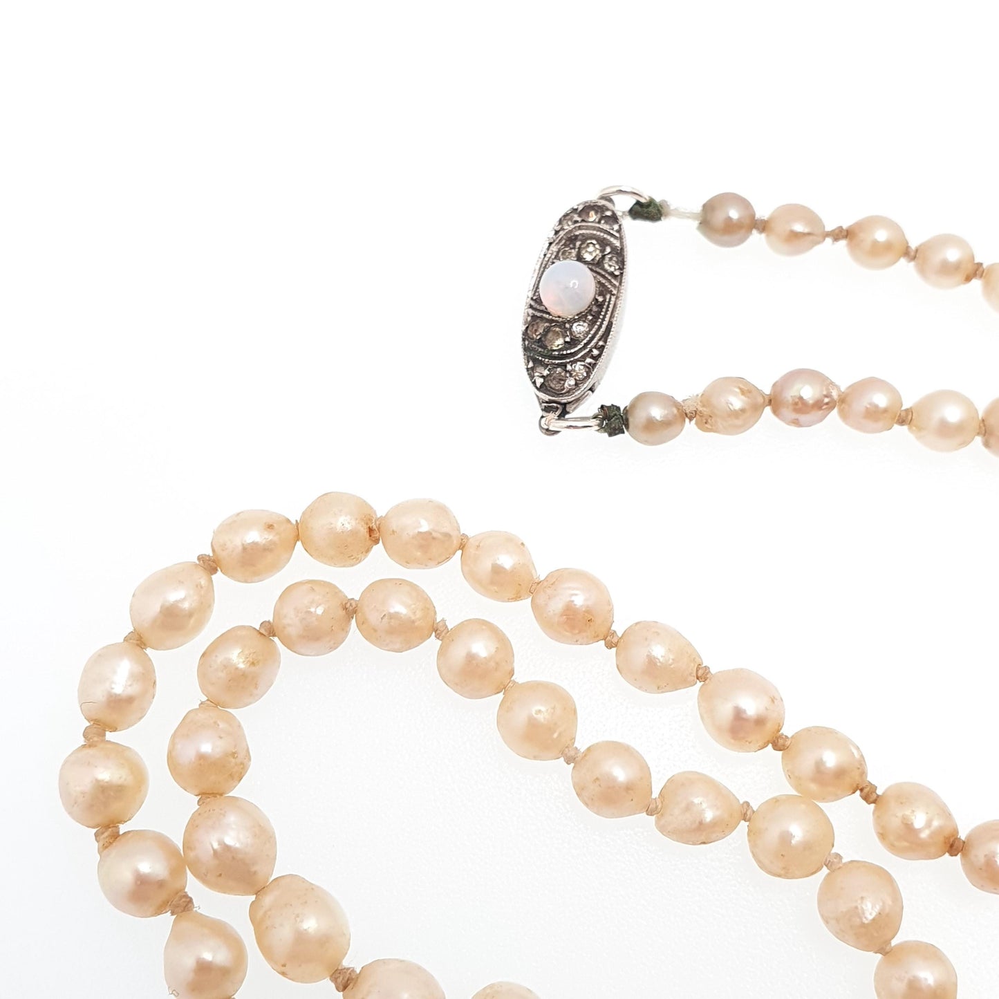 Antique Cultured Pearl Necklace Solid Silver Paste Clasp Art Deco 51cm 20" 14.06g Real Genuine Pearls Vintage 1920s Jewelry