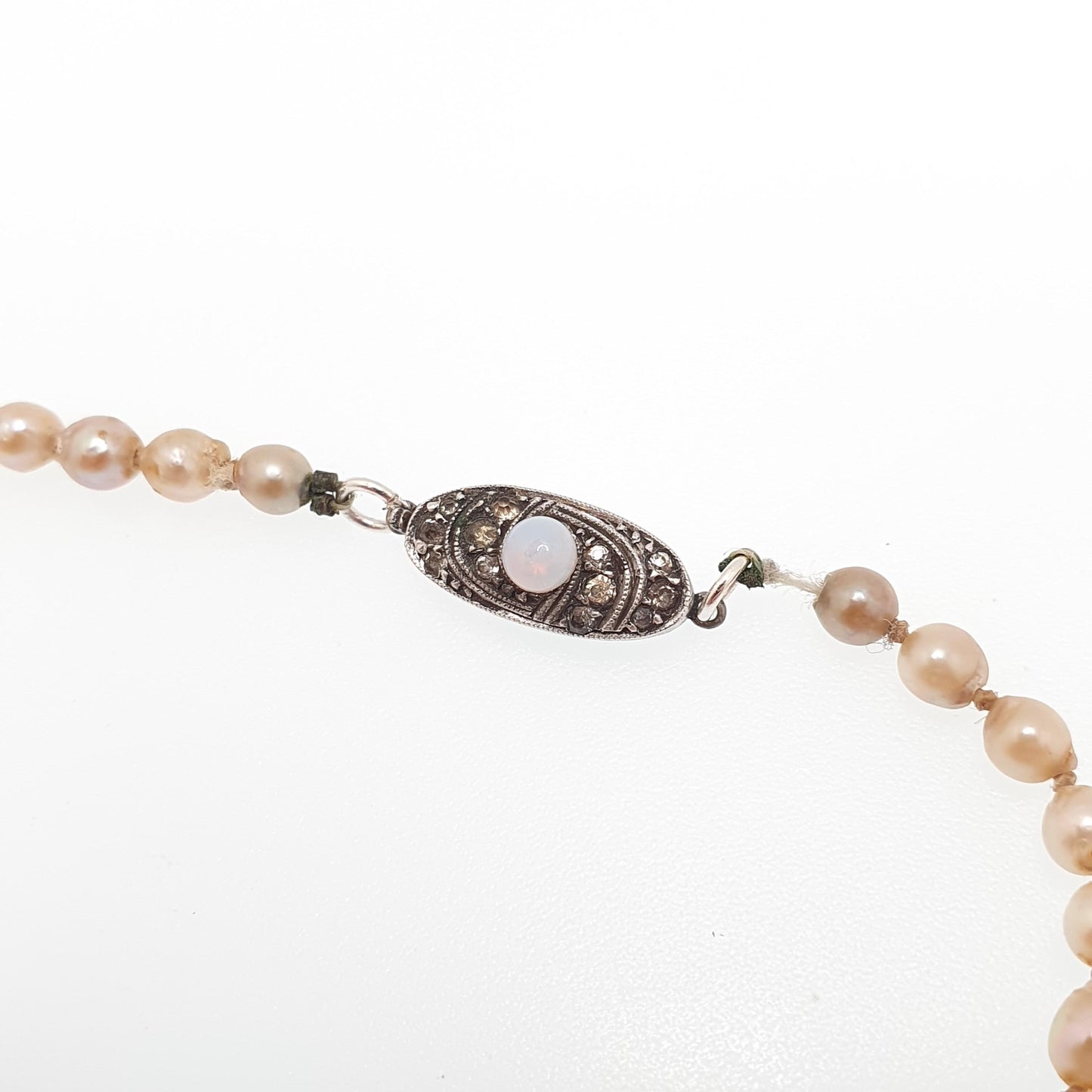 Antique Cultured Pearl Necklace Solid Silver Paste Clasp Art Deco 51cm 20" 14.06g Real Genuine Pearls Vintage 1920s Jewelry