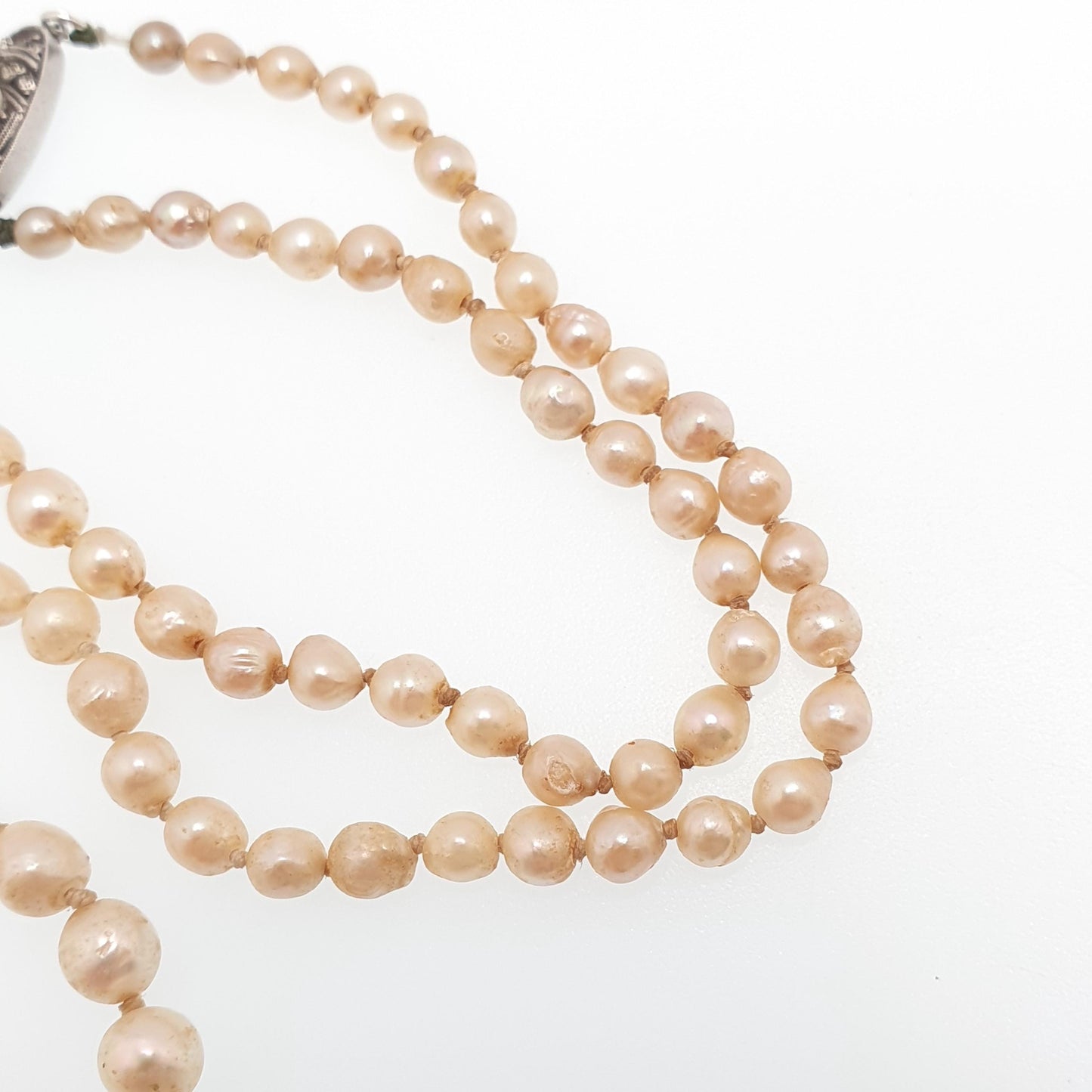 Antique Cultured Pearl Necklace Solid Silver Paste Clasp Art Deco 51cm 20" 14.06g Real Genuine Pearls Vintage 1920s Jewelry
