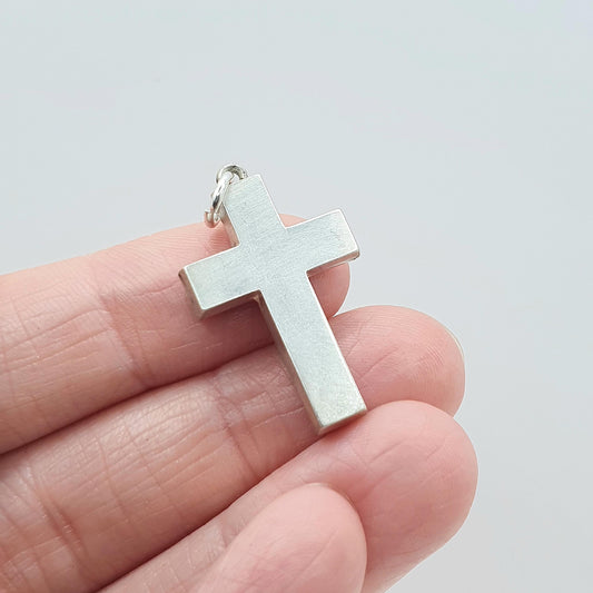 Antique Victorian Solid Silver Crucifix Pendant Necklace Plain Smooth Finish Catholic Christian Jewelry Vintage Womens