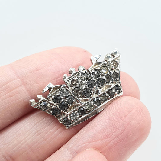 Antique Sterling Silver Crown Brooch Diamond Paste Art Deco Royal Royalty King Queen Mens Womens Jewelry Jewellery