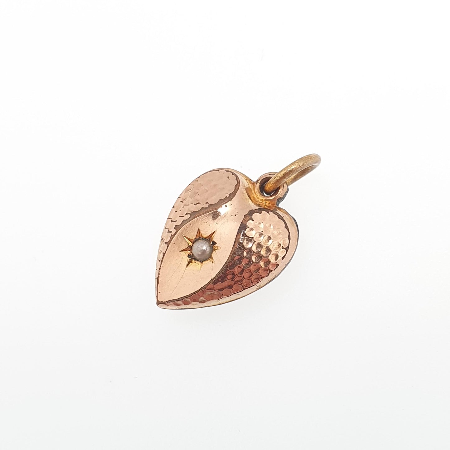 Antique Victorian Rolled Gold Heart Necklace Pendant Charm Puffer Faux Seed Pearl Gold Filled Womens Jewelry Vintage Jewellery