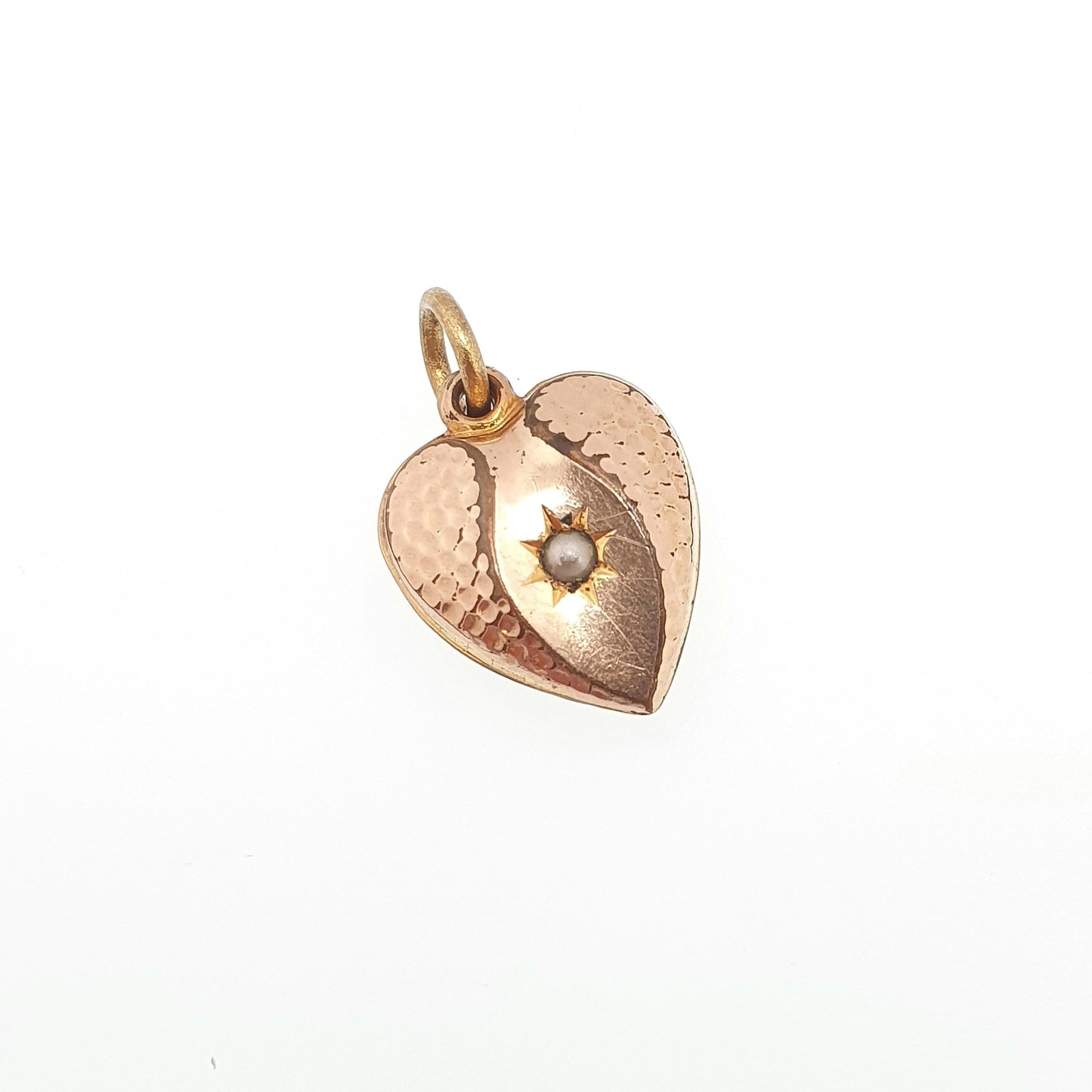 Antique Victorian Rolled Gold Heart Necklace Pendant Charm Puffer Faux Seed Pearl Gold Filled Womens Jewelry Vintage Jewellery