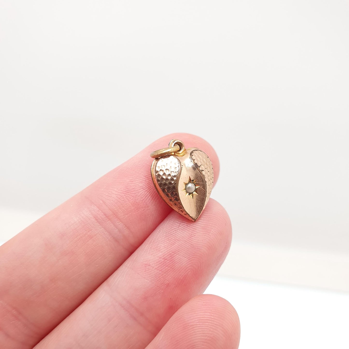 Antique Victorian Rolled Gold Heart Necklace Pendant Charm Puffer Faux Seed Pearl Gold Filled Womens Jewelry Vintage Jewellery