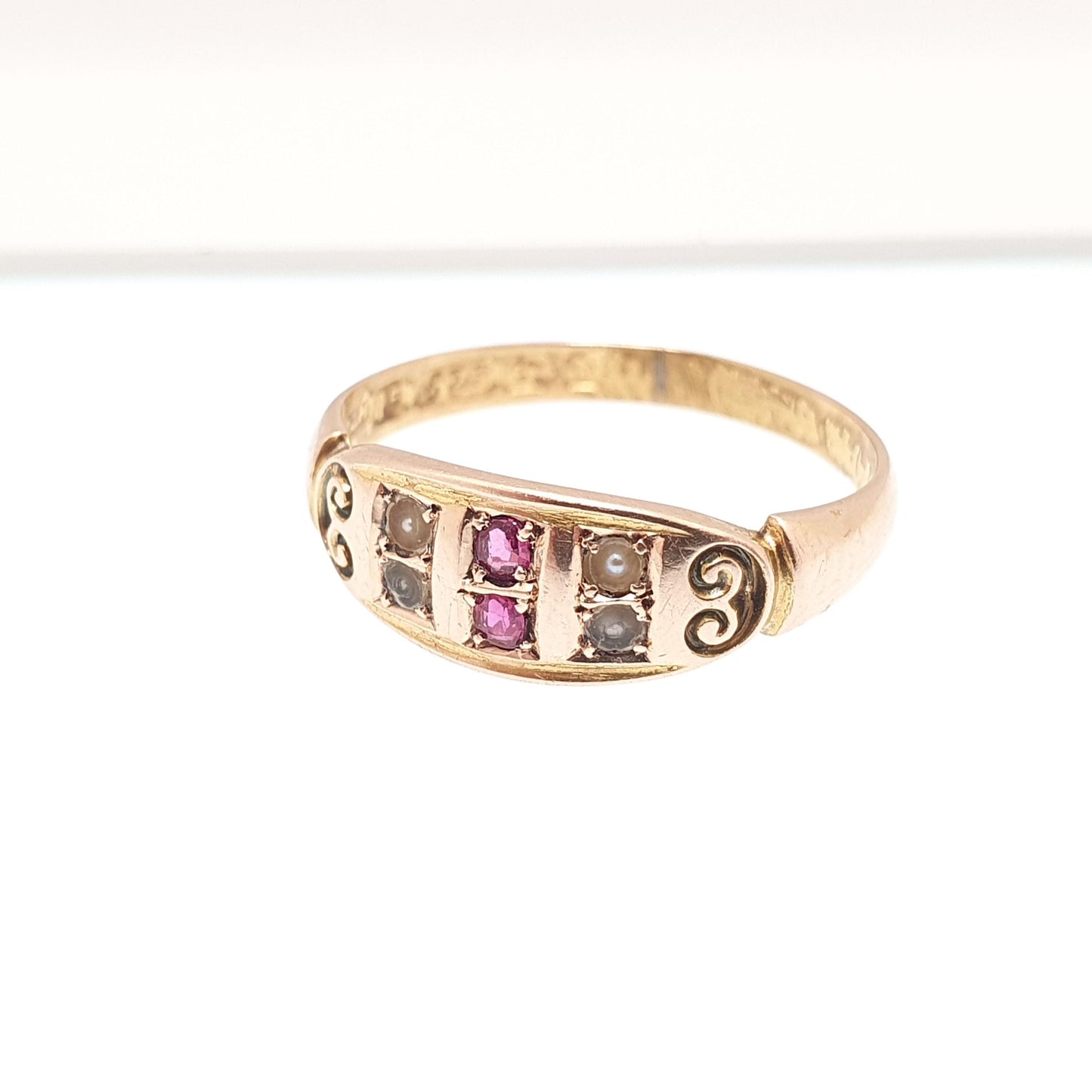 Antique 15ct Rose Gold Ruby Ring Victorian Seed Pearl 1901 Hallmark Solid 625 15 Carat Edwardian Vintage Jewelry Jewellery