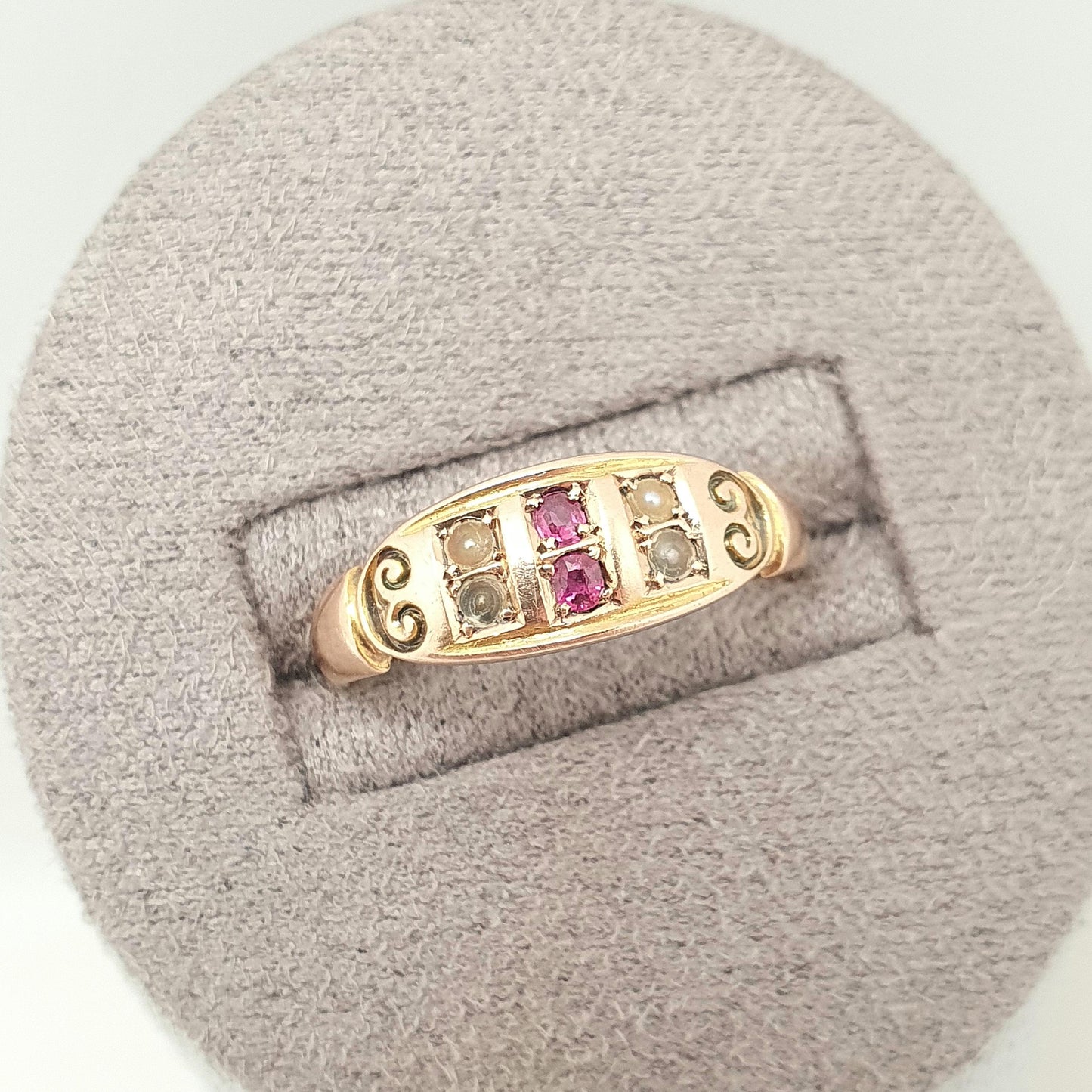 Antique 15ct Rose Gold Ruby Ring Victorian Seed Pearl 1901 Hallmark Solid 625 15 Carat Edwardian Vintage Jewelry Jewellery
