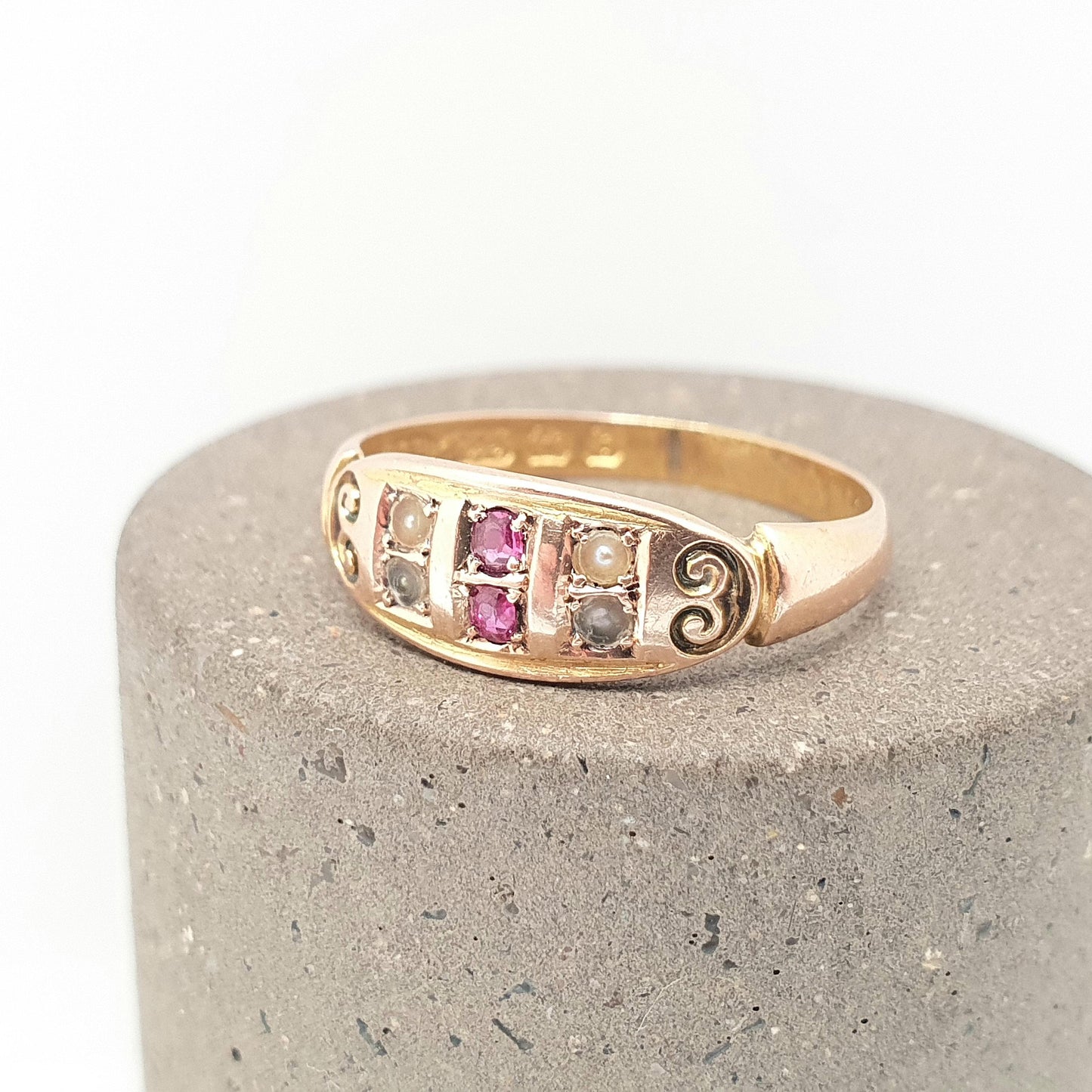 Antique 15ct Rose Gold Ruby Ring Victorian Seed Pearl 1901 Hallmark Solid 625 15 Carat Edwardian Vintage Jewelry Jewellery