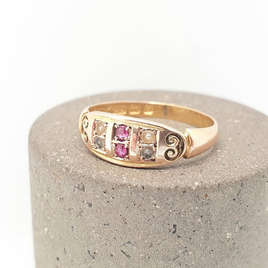 Antique 15ct Rose Gold Ruby Ring Victorian Seed Pearl 1901 Hallmark Solid 625 15 Carat Edwardian Vintage Jewelry Jewellery