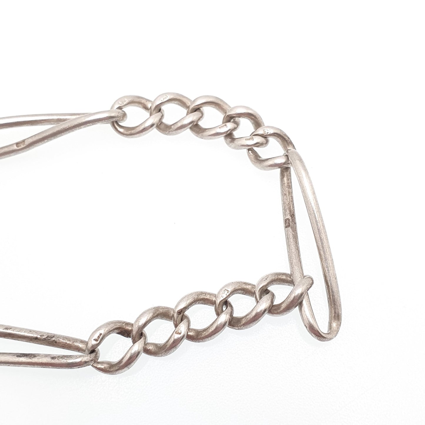Antique Victorian Sterling Silver Albert Chain Necklace Figaro Curb Link Twisted 45cm 34.49g Dog Clip Long Old Vintage