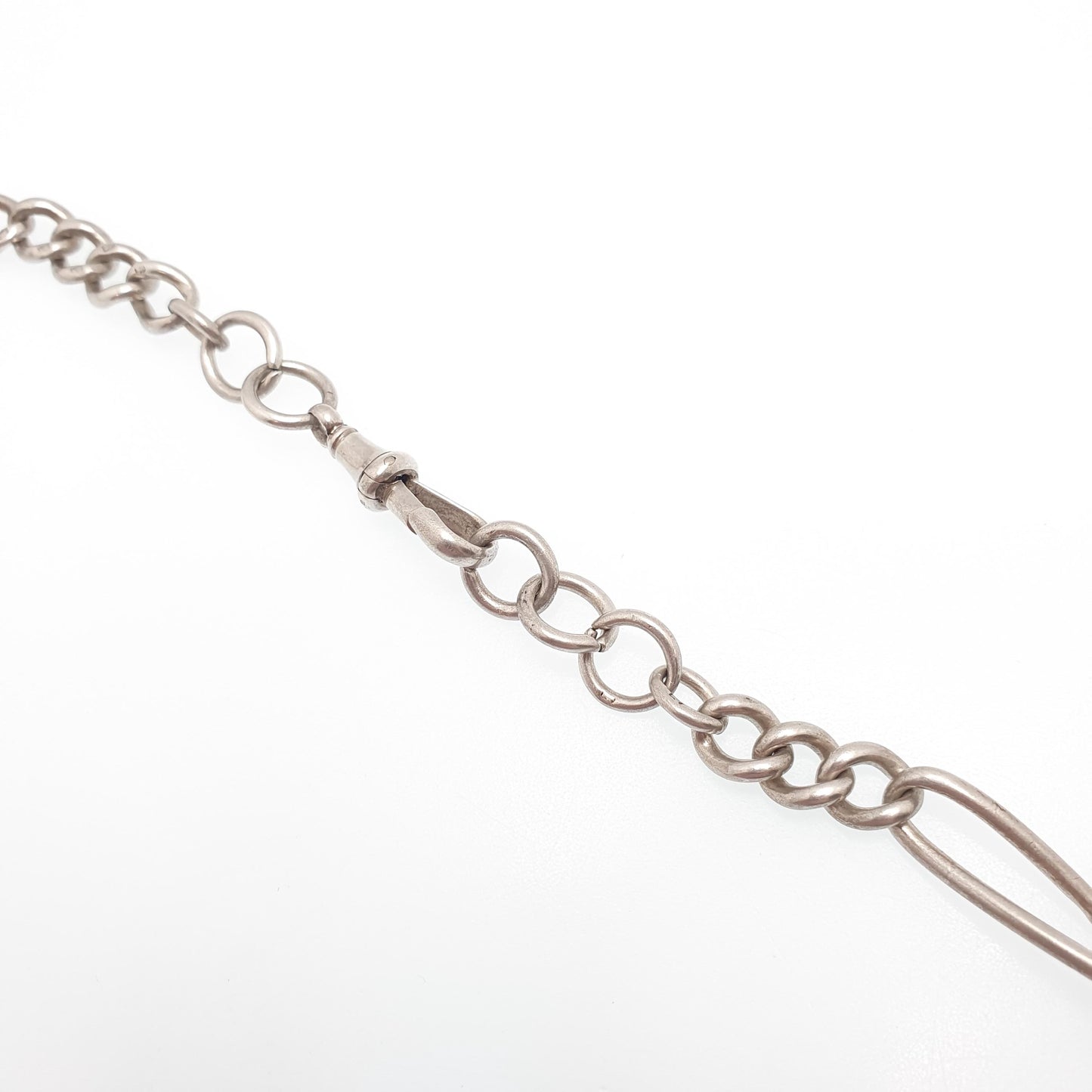 Antique Victorian Sterling Silver Albert Chain Necklace Figaro Curb Link Twisted 45cm 34.49g Dog Clip Long Old Vintage