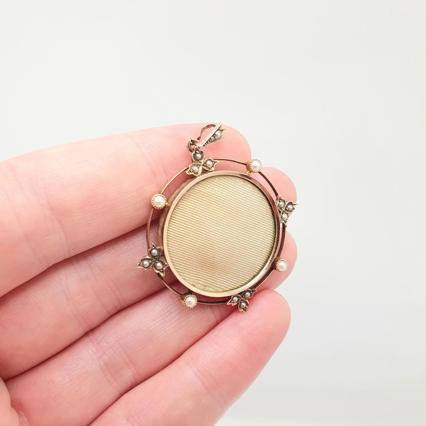 Antique 9ct Gold Seed Pearl Locket Pendant Necklace Art Nouveau Solid 9k 9kt Carat Edwardian Double Sided Vintage Jewelry Jewellery