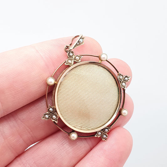 Antique 9ct Gold Seed Pearl Locket Pendant Necklace Art Nouveau Solid 9k 9kt Carat Edwardian Double Sided Vintage Jewelry Jewellery