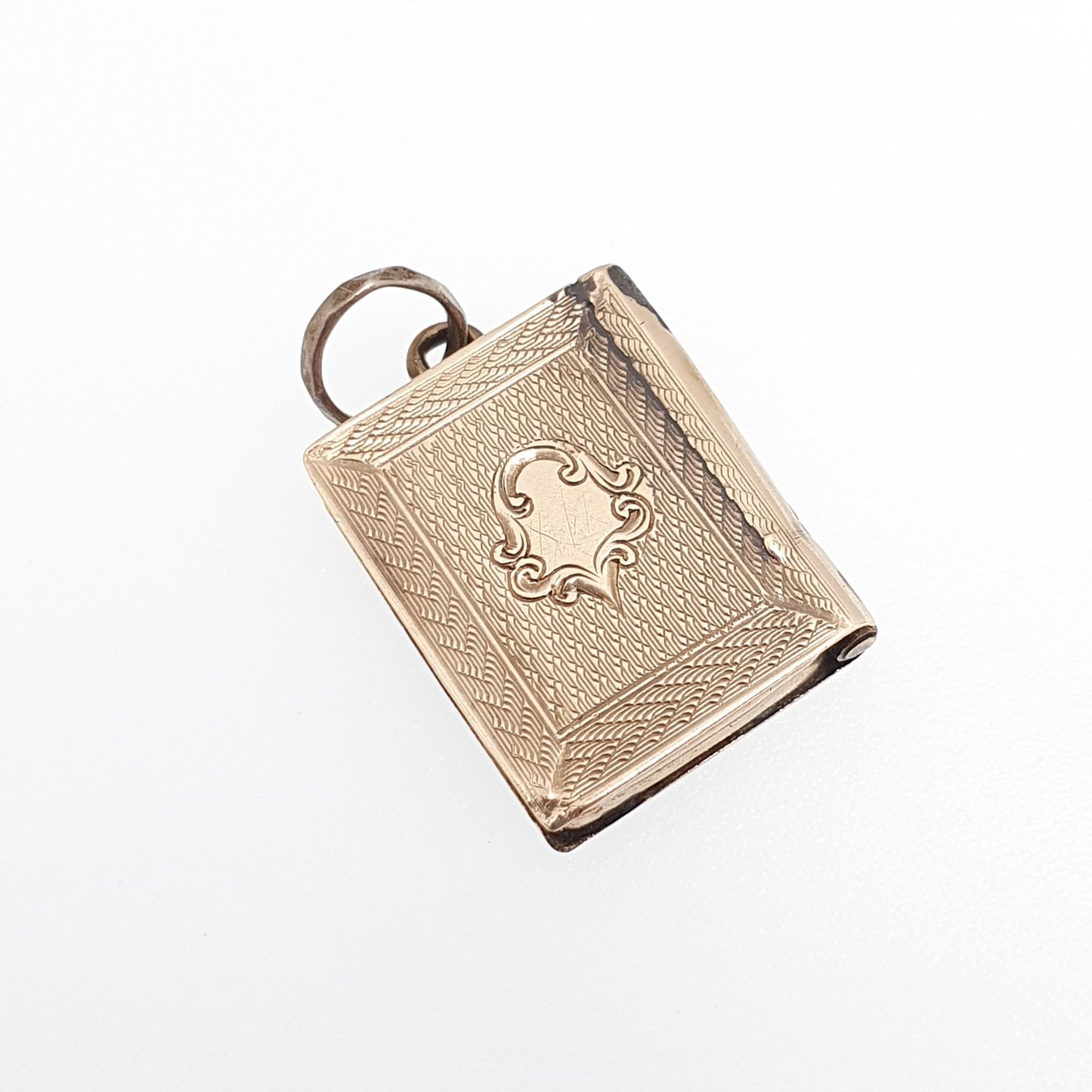 Antique 9ct 9k Gold Book Locket Pendant Victorian Crucifix Blue Enamel Solid 375 Back & Front Picture Photo Vintage Necklace