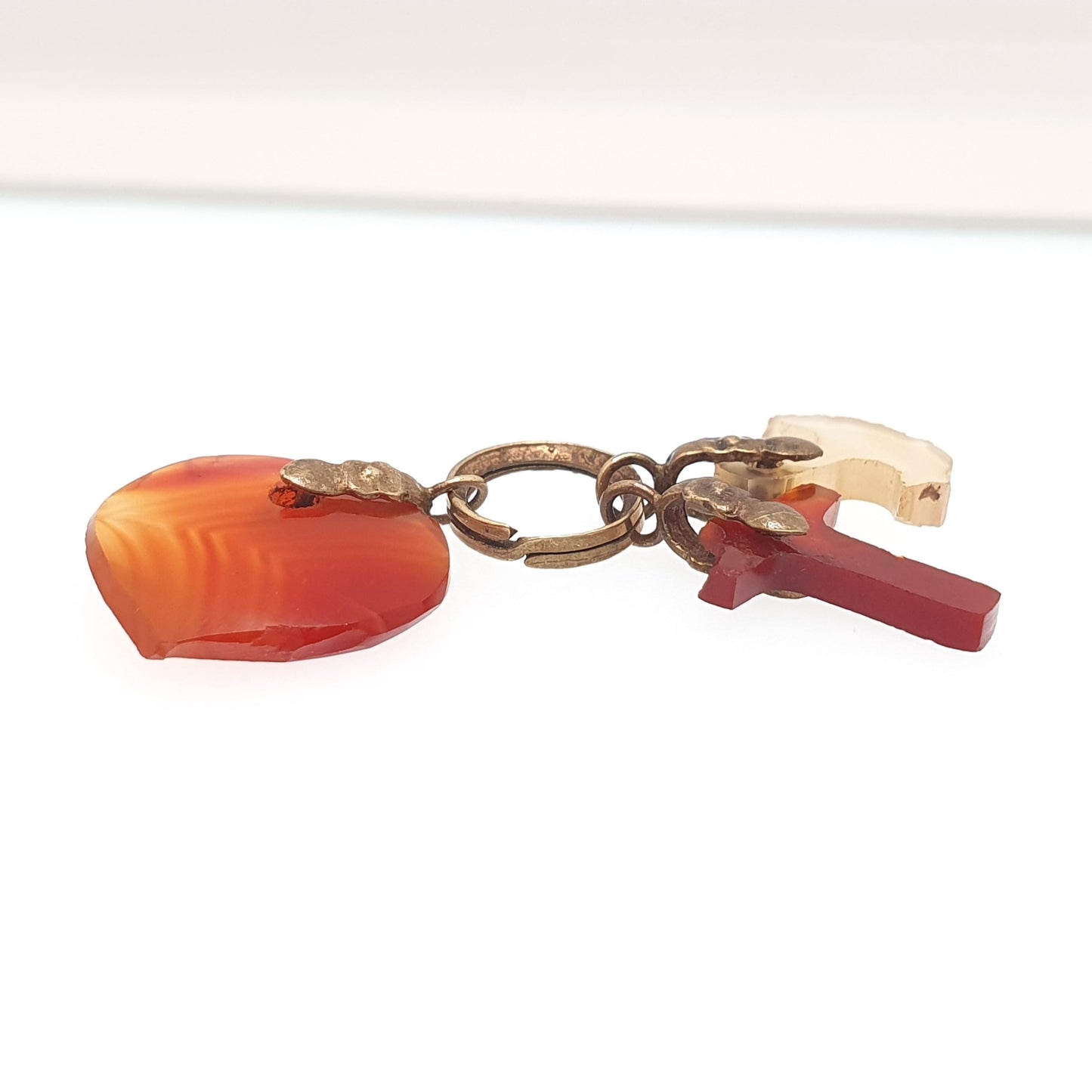 Antique Victorian Hope Faith and Charity Agate Charm Pendant Necklace Genuine Gemstone Quartz Split Ring Heart Cross Anchor