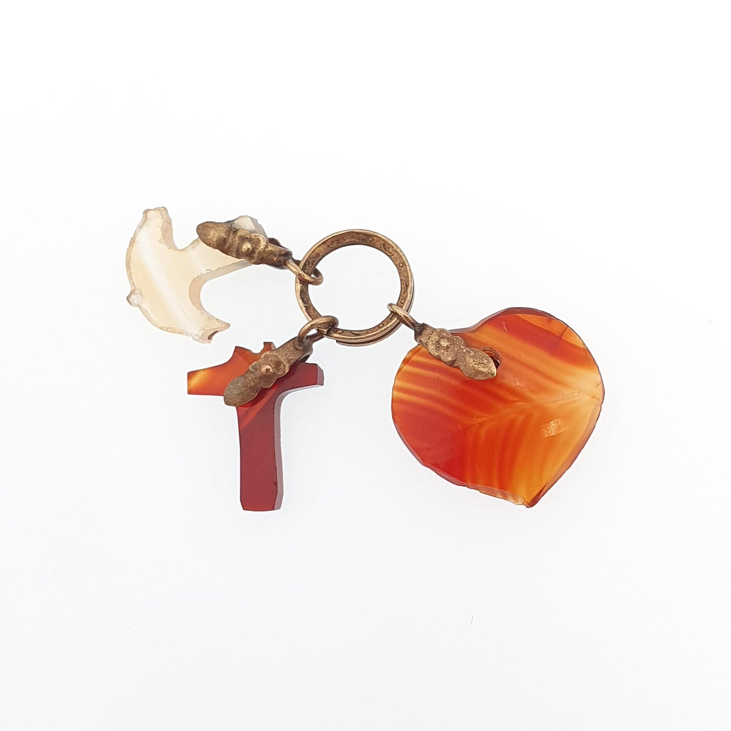 Antique Victorian Hope Faith and Charity Agate Charm Pendant Necklace Genuine Gemstone Quartz Split Ring Heart Cross Anchor