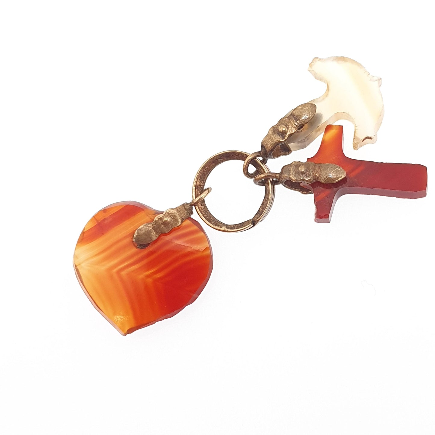 Antique Victorian Hope Faith and Charity Agate Charm Pendant Necklace Genuine Gemstone Quartz Split Ring Heart Cross Anchor