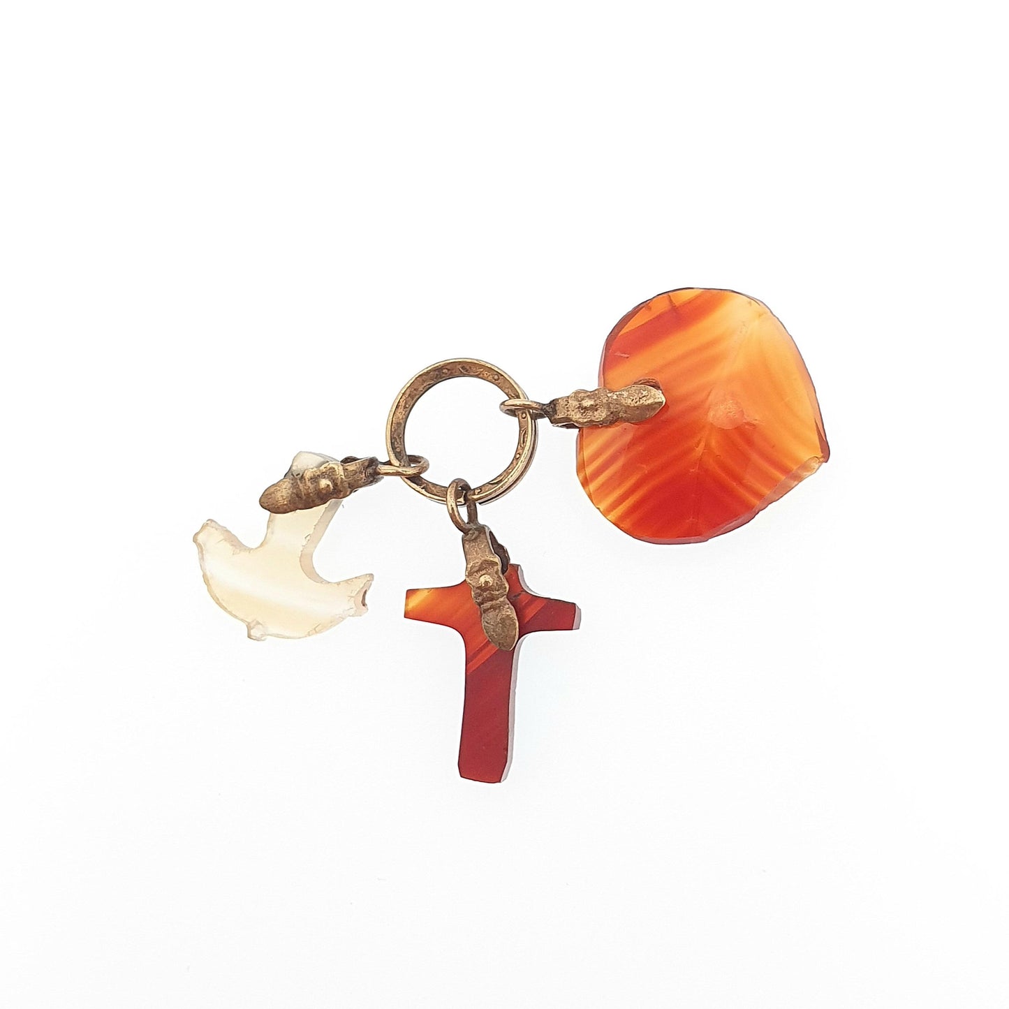 Antique Victorian Hope Faith and Charity Agate Charm Pendant Necklace Genuine Gemstone Quartz Split Ring Heart Cross Anchor